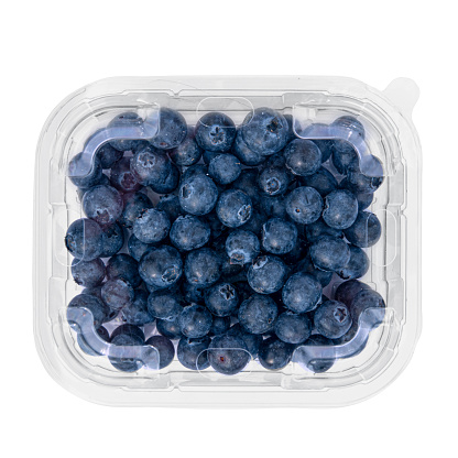 Transparent tray with blueberries for sale. Ready for the mockup.