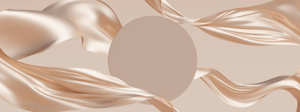 istock 3D display, beige background with round, circle frame for text. nude color silk cloth curtain. Nature wind. Beauty, cosmetic product presentation . Luxury feminine  template 3d render advertisement 1405673275