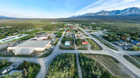 In Summer Alaska Highway leading to huge mountains of Haines Junction,USA