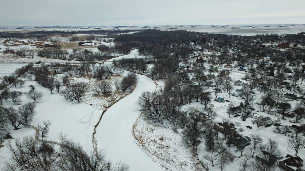 istock Frozen River Next to Residential 1405678200