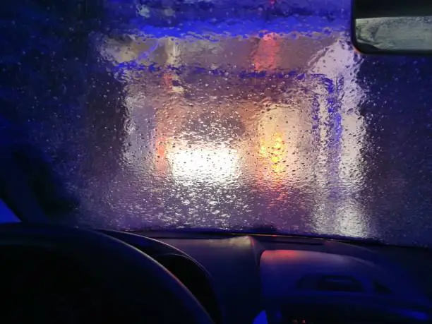 Photo of View of an automatic car wash from inside a car