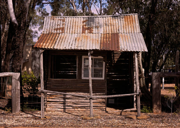 A reconstructed example of an early miner's log hut on the Australian gemfields between Rubyvale and Sapphire Queensland Australia.