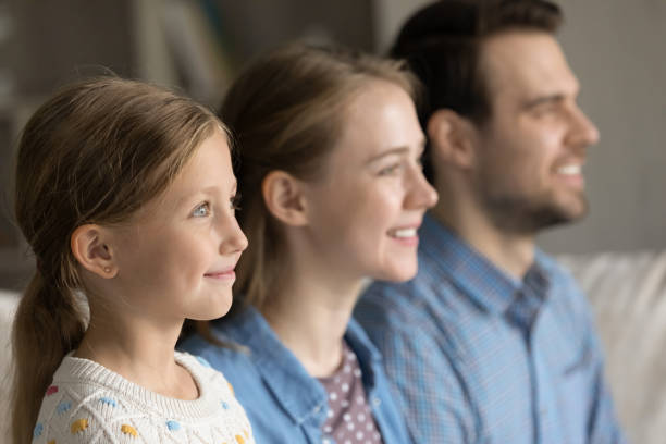 istock Profile side view happy two generations family looking in distance. 1405695851