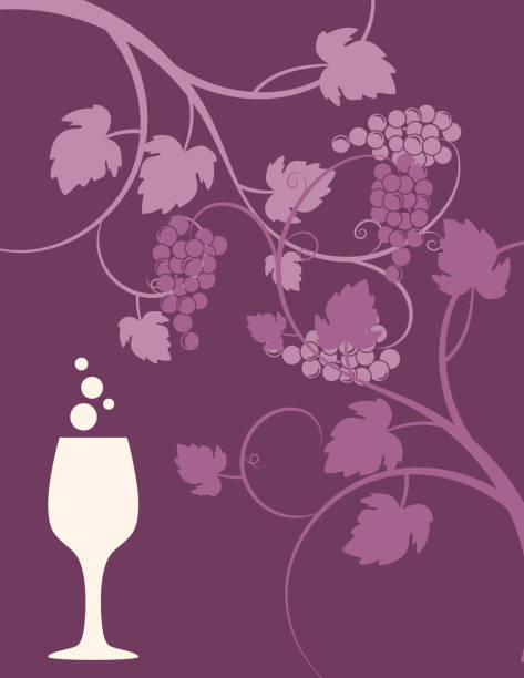 ilustrações de stock, clip art, desenhos animados e ícones de grapevine wine background template - silhouette wine retro revival wine bottle