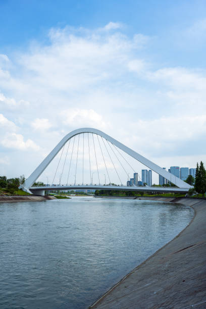 istock Sunny riverside bridge and Financial City 1405699276