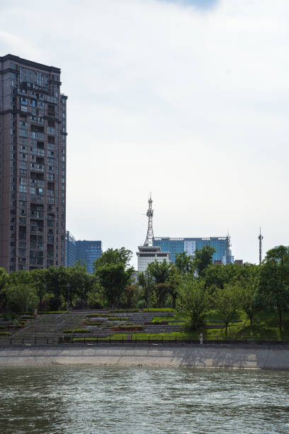 istock Sunny riverside bridge and Financial City 1405699831
