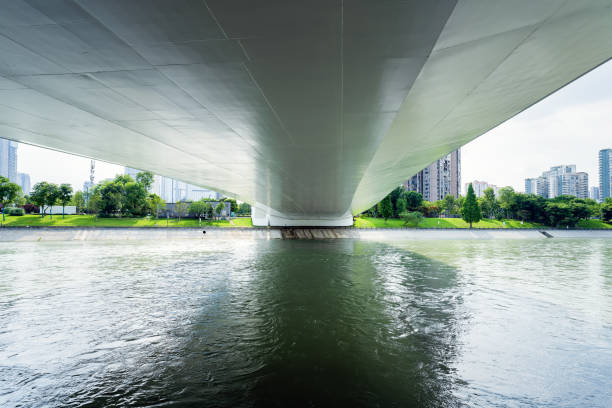 istock Sunny riverside bridge and Financial City 1405699850