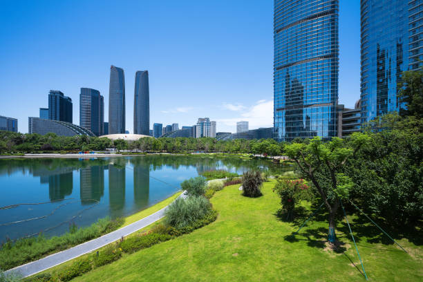 istock Early morning riverside Financial City 1405700190
