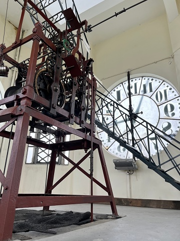 Old clock face isolated, roman numerals, about twelve