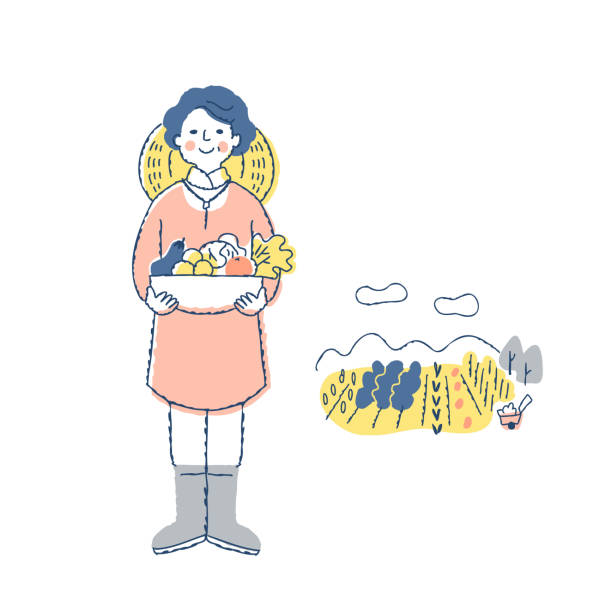 illustrations, cliparts, dessins animés et icônes de femme paysanne et maison en vinyle - plowed field field fruit vegetable
