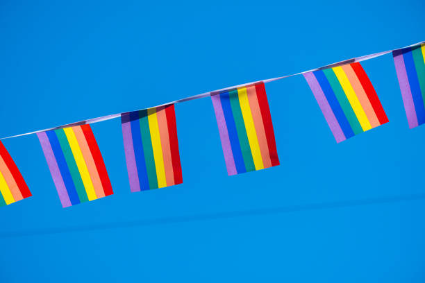 Many small gay rainbow flags