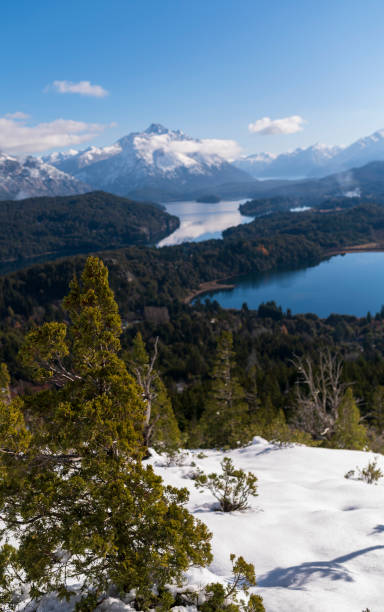de beaux paysages de montagnes et de lacs qui peuvent être appréciés dans tout san carlos de bariloche, patagonie, argentine. - powerful owl photos et images de collection