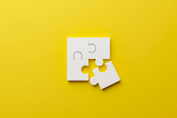 Jigsaw puzzle connecting together. Team business success partnership or teamwork concept. 3d rendering illustration stock photo