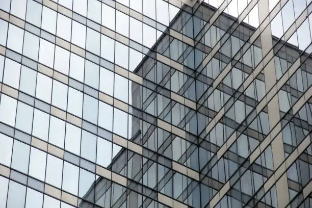 Exterior perspective glass windows in office buildings