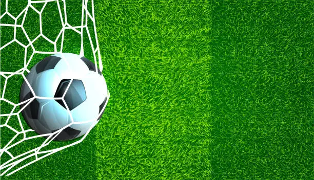 Vector illustration of Football and net, With Grass  football field. design modern  idea and concept think creativity.