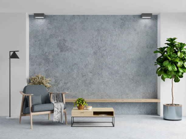 istock Living room interior in loft style house on concrete wall background. 1405728024