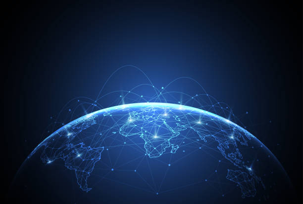 ilustraciones, imágenes clip art, dibujos animados e iconos de stock de conexión de red global. mundo mapa punto y la línea de composición concepto de negocio global. ilustración de vector - network