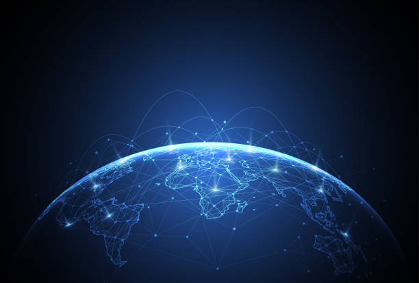 illustrazioni stock, clip art, cartoni animati e icone di tendenza di connessione di rete globale. concetto di composizione di punti e linee della mappa del mondo del business globale. illustrazione vettoriale - network