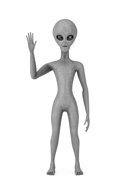 istock Scary Gray Humanoid Alien  Saying Hello and Waving with Hand. 3d Rendering 1405734372