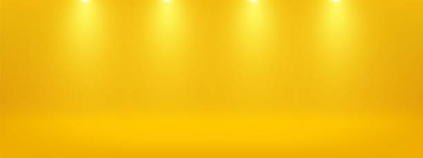 gelber studiohintergrund mit spotlights. platz für produktanzeige, werbung und show. vektorillustration. - yellow background stock-grafiken, -clipart, -cartoons und -symbole