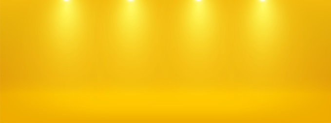Yellow studio background with Spotlights. Space for product display, advertising, and show. Vector illustration.