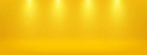Vector illustration of Yellow studio background with Spotlights. Space for product display, advertising, and show. Vector illustration.