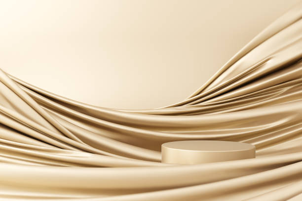 istock Golden color fabric flow luxury elegant stand display podium. 1405736922