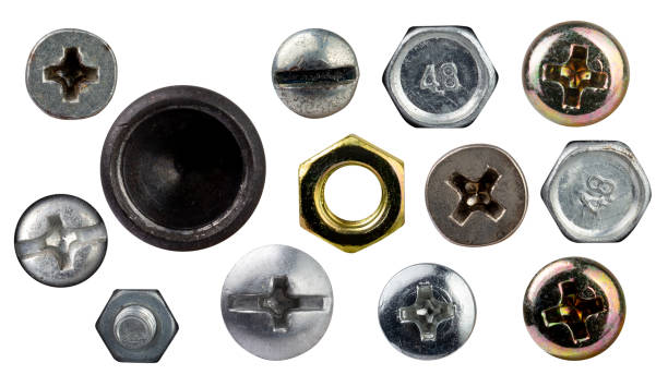 istock Screw heads, nuts and rivets isolated on white background 1405738055