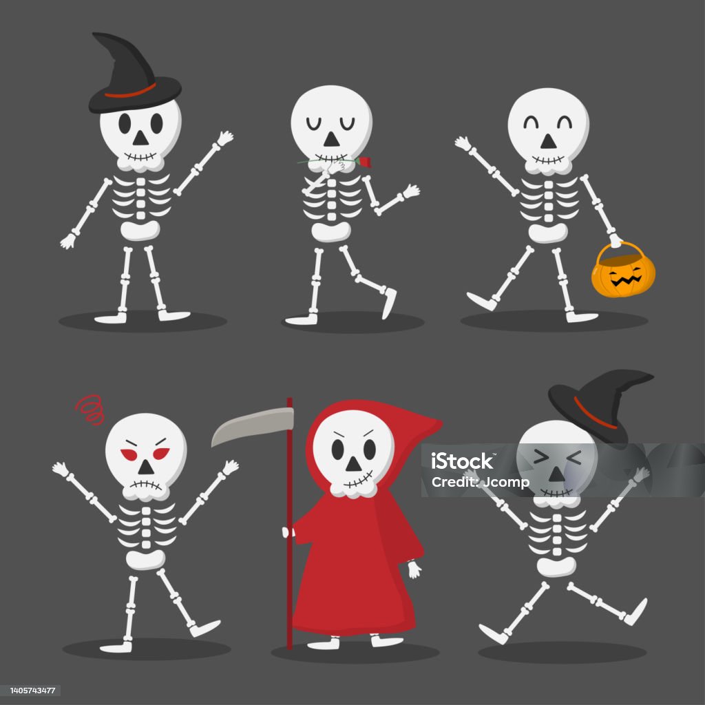 Vector Skeleton Character Or Mascot In Different Pose And Activities Stock  Illustration - Download Image Now - iStock