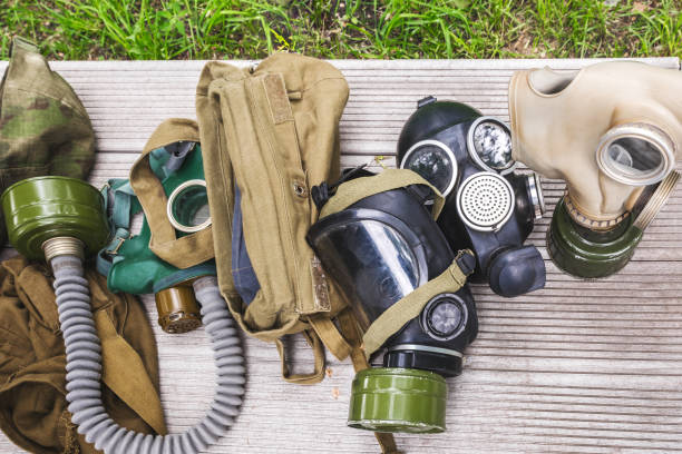 istock Used gas masks are being prepared for disposal 1405745323