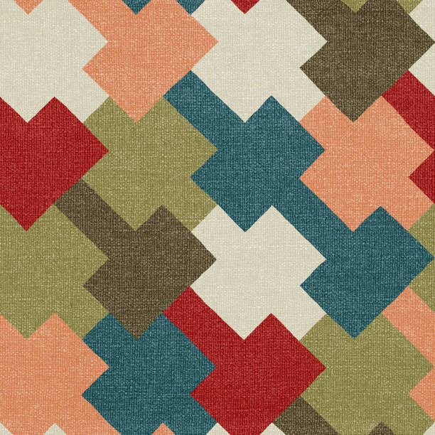 istock Rug seamless texture with geometric pattern, ethnic fabric, grunge background, boho style pattern, 3d illustration 1405745769