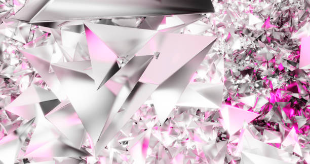 istock 3D abstract white, purple figures with shiny details on a light background.  violet crystals 1405752313