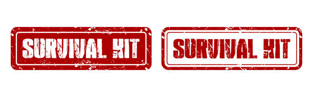 ilustrações de stock, clip art, desenhos animados e ícones de survival kit rubber stamp - kit modelo
