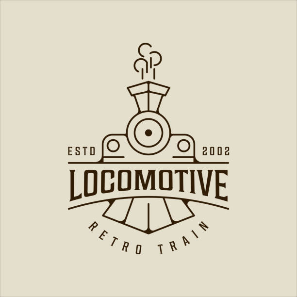 illustrazioni stock, clip art, cartoni animati e icone di tendenza di locomotiva linea arte simbolo vettoriale semplice minimalista illustrazione modello icona graphic design. insegna o simbolo ferroviario retrò o vintage per il trasporto con concetto di tipografia - locomotiva