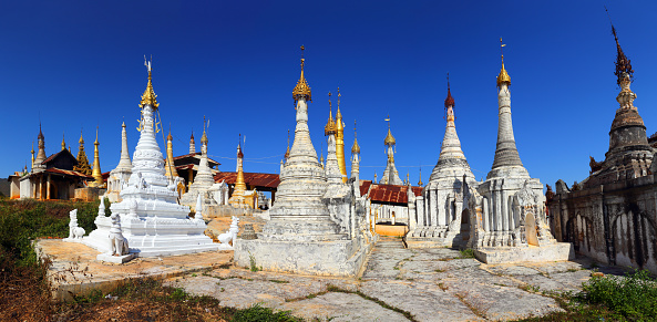 Panorama of Shwe Inn Thein Paya temple complex near Inle Lake in central Myanmar (Burma)