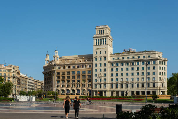 Barcelona, Catalonia, Spain - May 22, 2022: Iberostar Hotel on the Catalunya square. Tourism in Europe. Travel and vacation concept