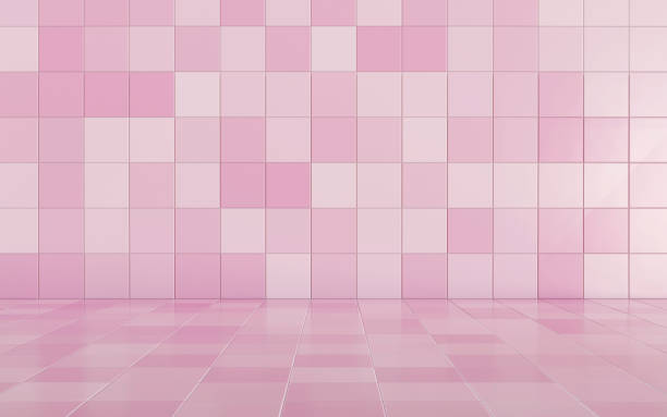 분홍색 세라믹 타일 벽과 바닥 배경과 질감. 부엌, 욕실, 화장실을위한 모형. 디자인을 위한 빈 공간. 3d 렌더링 그림 - 타일 바닥 뉴스 사진 이미지