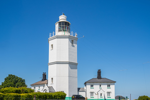 North Foreland lighthouse in Broadstairs, Kent, England against cloudless sky