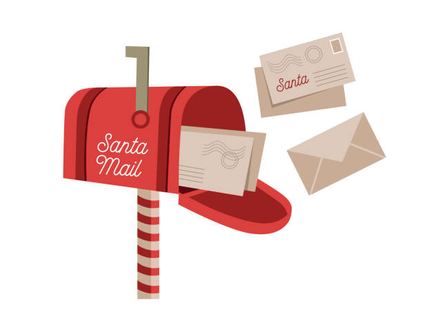traditioneller roter briefkasten für die weihnachtsferien. - mailbox mail symbol box stock-grafiken, -clipart, -cartoons und -symbole
