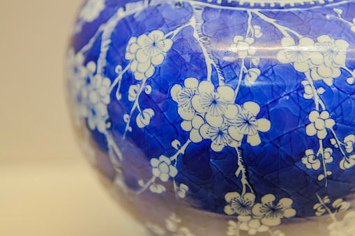 Blue and White Antique Chinese Bowl on Black Background from a ship wreck