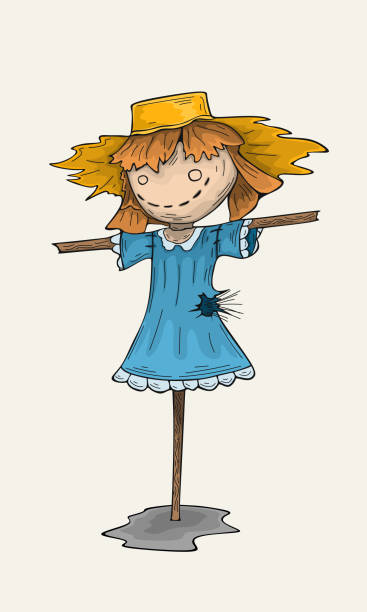 illustrations, cliparts, dessins animés et icônes de illustration dessin animé ferme épouvantail fille - child autumn scarecrow decoration