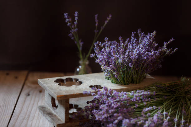 Lavender flowers still-life on wooden rustic background