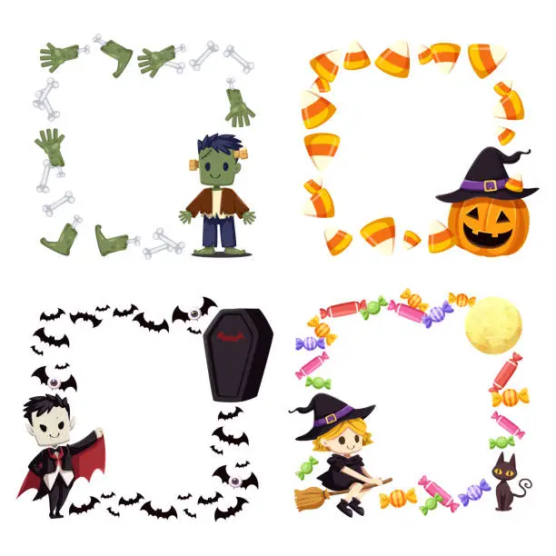 Vector illustration of Vector illustration Happy Halloween (trick or treat) celebration with the characters for party invitation such as Banners, webpage, flyer, brochure, card
