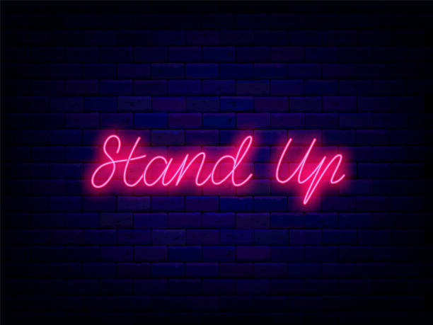 istock Stand up neon lettering word. Comedy show, Comicperformance. Pink text. Vector stock illustration 1405769059