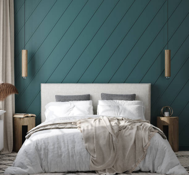 istock Modern bedroom interior background, blank wall mockup 1405772776
