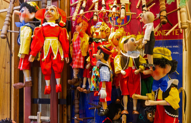 Prague, Czech Republic - June 29, 2022: Marionette dolls shop in Prague.