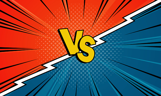 Fight versus. Comics book colorful competition poster with halftone elements. Vector illustration