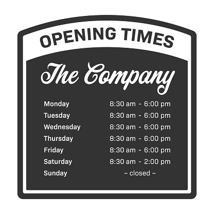 opening times sign template for restaurant, cafe, bar or shop, vector illustration