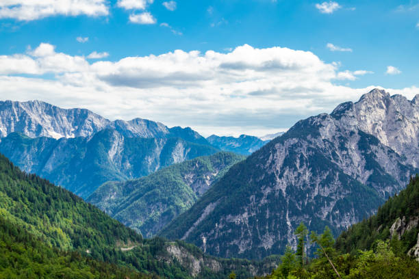 Welcome to the beautiful mountain group of the Julian Alps Welcome to the beautiful mountain group of the Julian Alps - Slovenia soca valley stock pictures, royalty-free photos & images