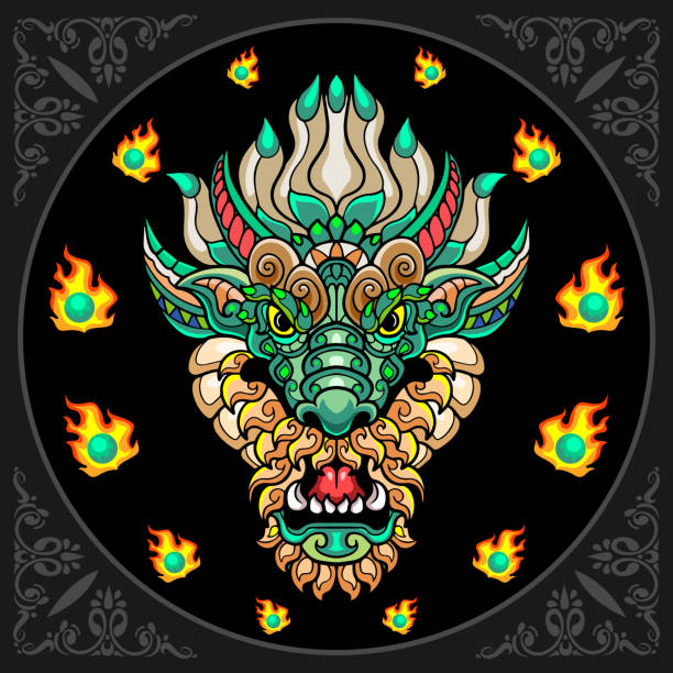 istock Colorful chinese dragon head   arts. isolated on black background 1405784120